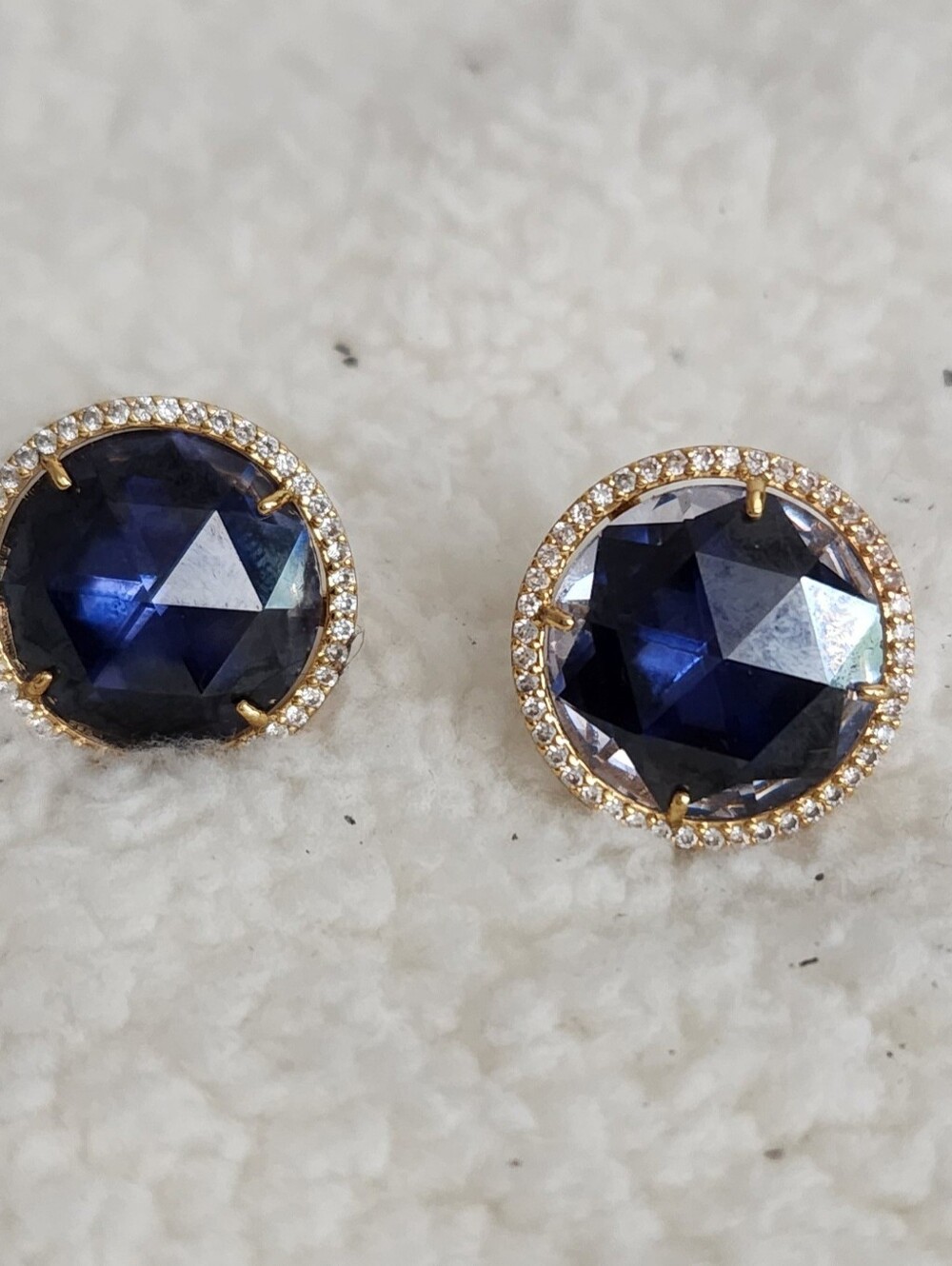 kate spade Gold-Tone Navy Crystal Halo Stud Earrings